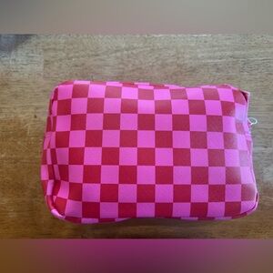 Pink & Red Check Cosmetic Pouch Bag